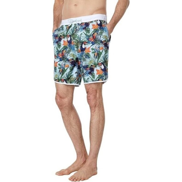 Johnnie-O Aventura Lined Swim Trunks Mens Size XXL 2XL Tropical Floral Toucan - Picture 1 of 15
